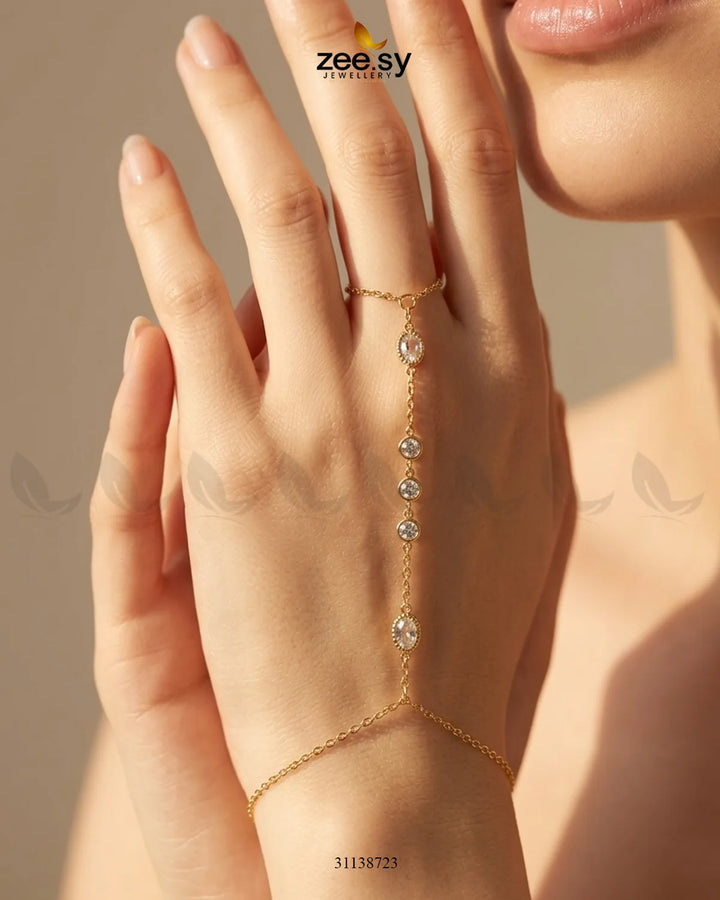 Gilded Crystal Link Finger Bracelet