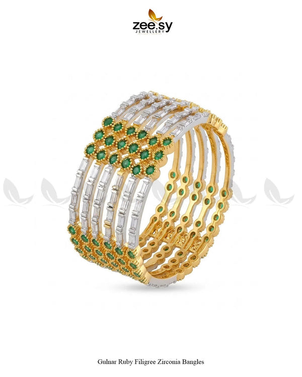 Royal Motif Ornate Jewel Bangles - Green