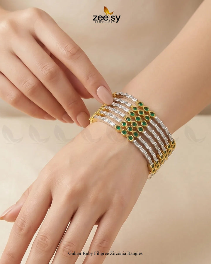 Royal Motif Ornate Jewel Bangles - Green