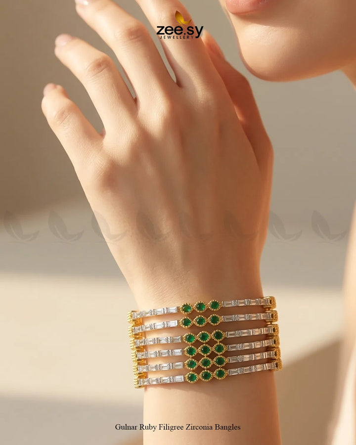Royal Motif Ornate Jewel Bangles - Green