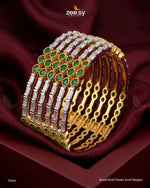 Royal Motif Ornate Jewel Bangles - Green